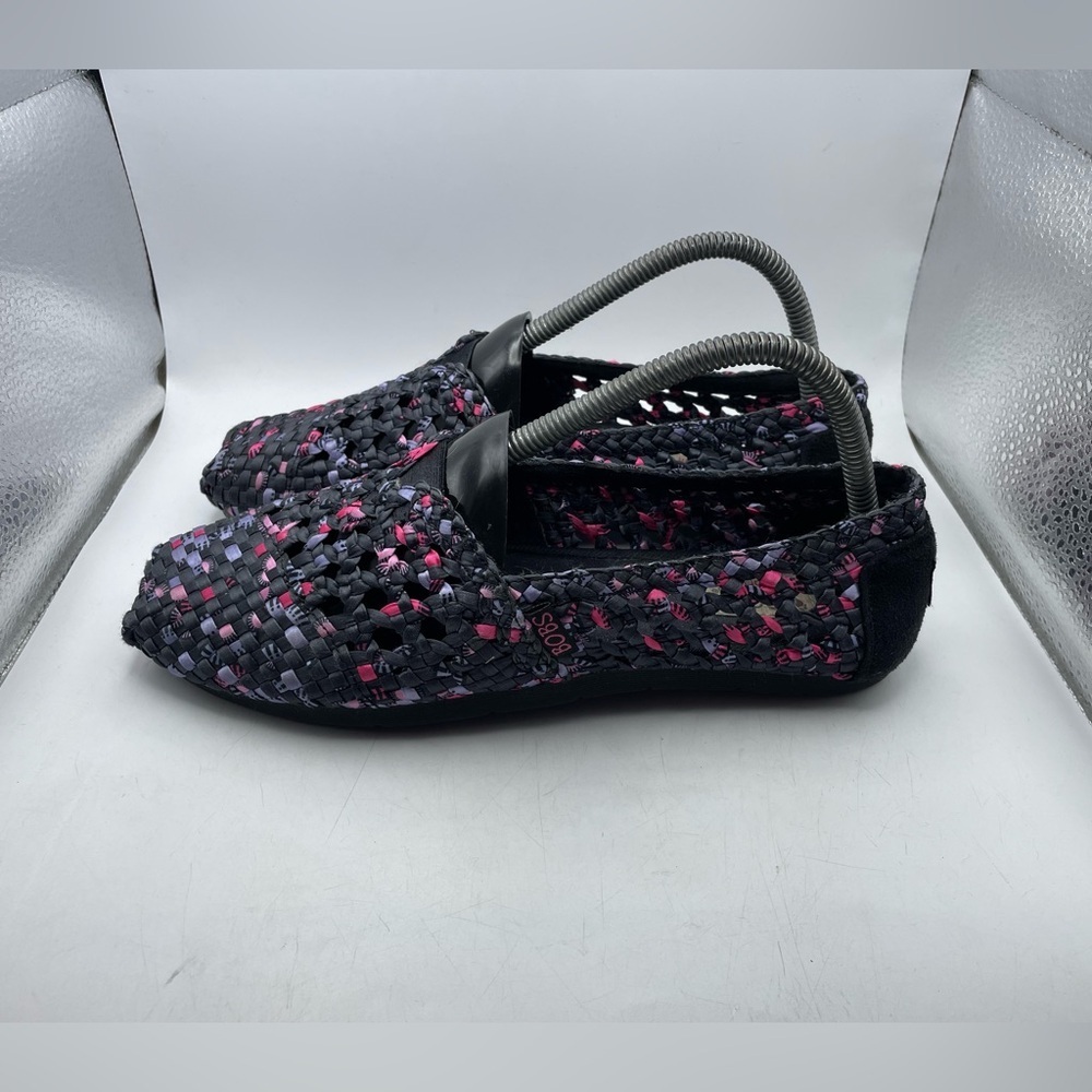 Bobs from Skechers Black and Pink Woven Slip-On loafers size 7.5